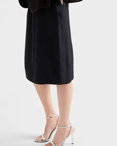 Prada Chevron Pleated Virgin Wool Midi Skirt In Blue