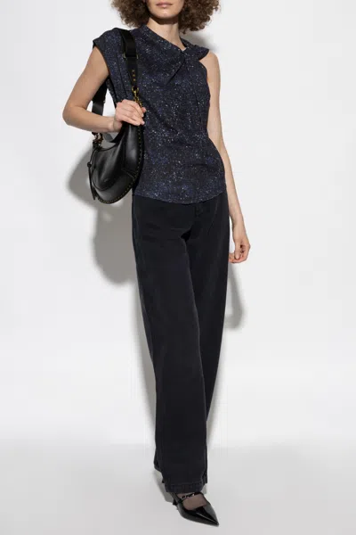 Isabel Marant Nayda Asymmetrical T-shirt With Midnight Blue Print In Blue
