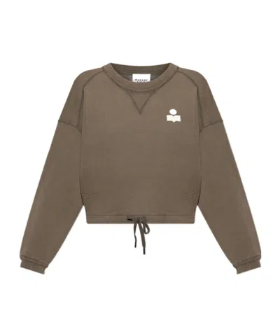 Isabel Marant Étoile Logo-print Drawstring-hem Sweatshirt In Brown