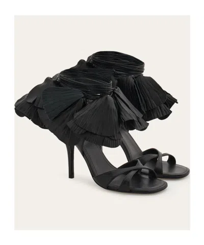 Ferragamo Estrella Leather Flower Ankle-tie Sandals In Black