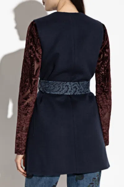 Etro Waist Belt Sleeveless Jacket Front Pockets In Blue