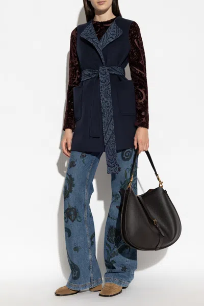 Etro Waist Belt Sleeveless Jacket Front Pockets In Blue