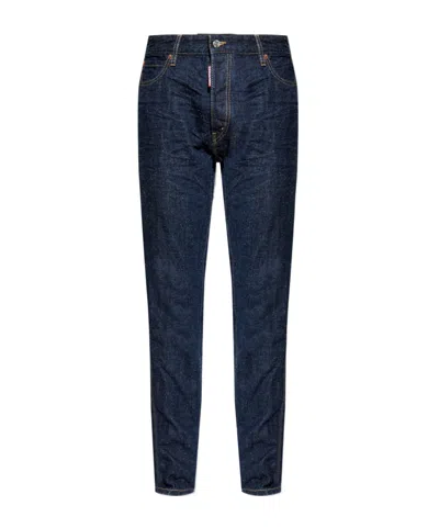 Dsquared2 Straight Leg Five-pocket Trousers With Contrast Stitching In Blue