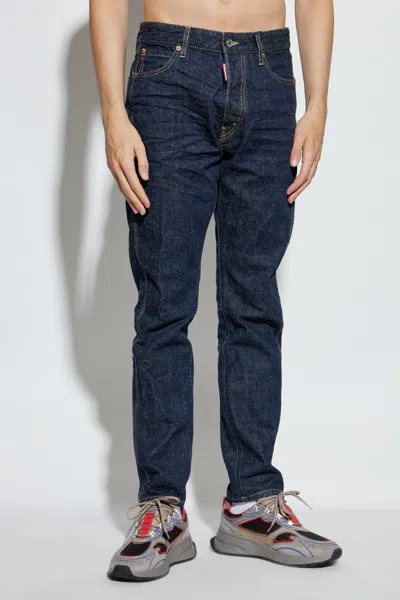 Dsquared2 Straight Leg Five-pocket Trousers With Contrast Stitching In Blue