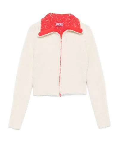 Diesel Cropped Blazer With Contrast Collar And Long Sleeves In White