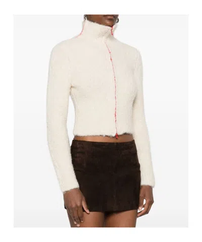 Diesel Cropped Blazer With Contrast Collar And Long Sleeves In White