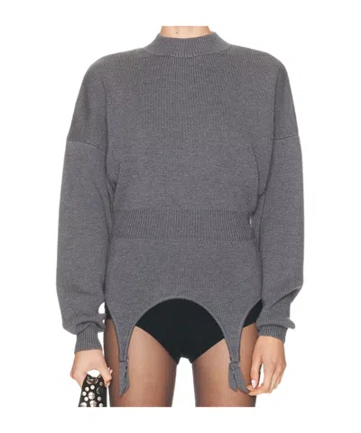 Jean Paul Gaultier High Neck Bat Sleeves Lingerie Garter Pullover Sweater In Gray
