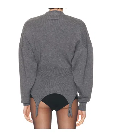 Jean Paul Gaultier High Neck Bat Sleeves Lingerie Garter Pullover Sweater In Gray