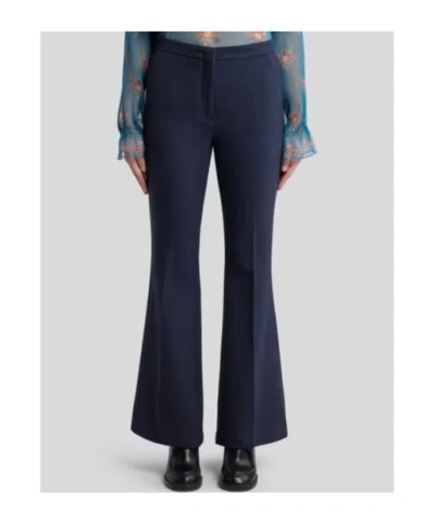 Etro Flared Wool-blend Tricotine Trousers In Blue