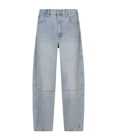 Frame Twisted High-rise Barrel Jeans In Never In Blue