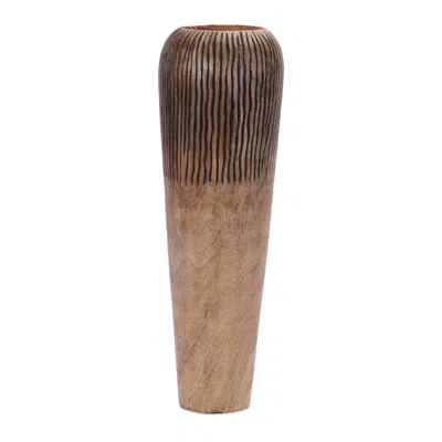 Melrose International Carved Mango Wood Vase In Brown