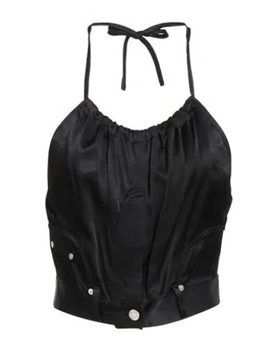 Moschino Jeans Woman Top Black Size 8 Viscose, Elastane In Black