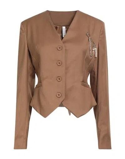 Tensione In Woman Jacket Camel Size M Polyester, Viscose, Elastic Fibres In Brown