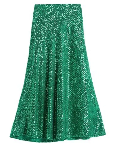 Tensione In Woman Midi Skirt Green Size M Cotton, Elastic Fibres In Green