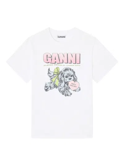 Ganni Women Puppy Print And Logo T-shirt In White