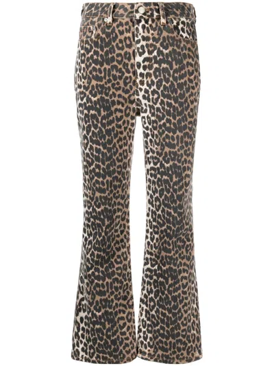 Ganni Wide-leg Animal Print High-rise Jeans With Belt Loops In Gray