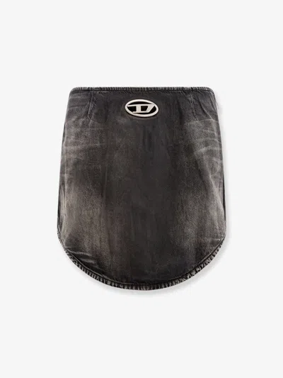 Diesel Denim Mini Skirt With Oval D Logo In Black