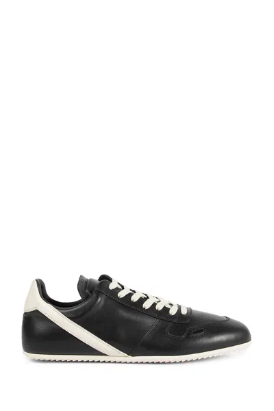 Rick Owens Black Low-top Sneakers With Contrasting Details In Leather Man In Black