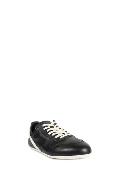 Rick Owens Black Low-top Sneakers With Contrasting Details In Leather Man In Black