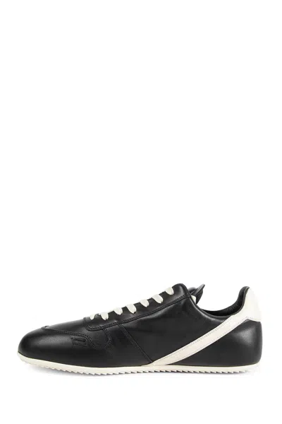 Rick Owens Black Low-top Sneakers With Contrasting Details In Leather Man In Black