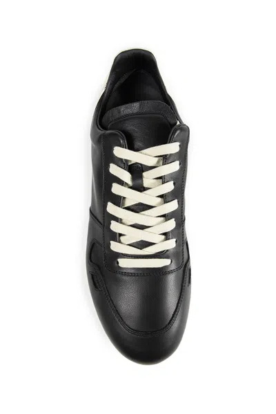 Rick Owens Black Low-top Sneakers With Contrasting Details In Leather Man In Black