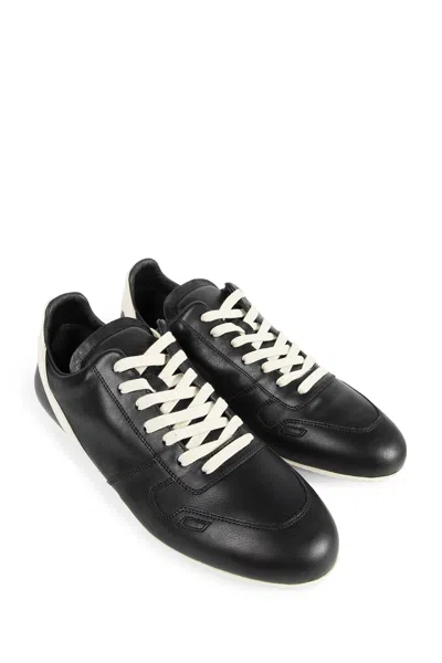 Rick Owens Black Low-top Sneakers With Contrasting Details In Leather Man In Black