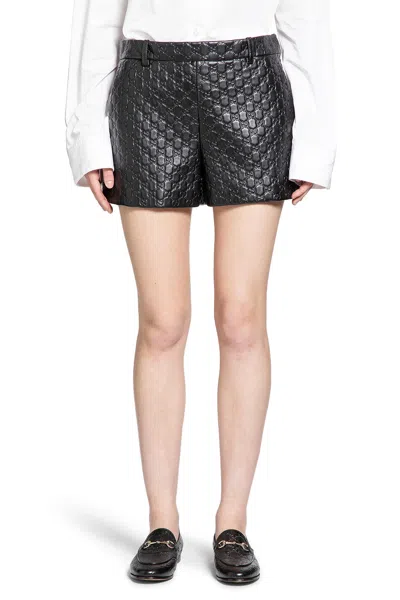 Gucci Leather Shorts With Gg Embossing In Multi