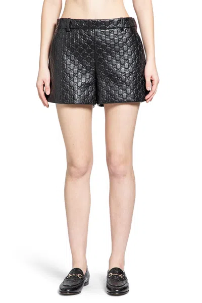Gucci Leather Shorts With Gg Embossing In Multi