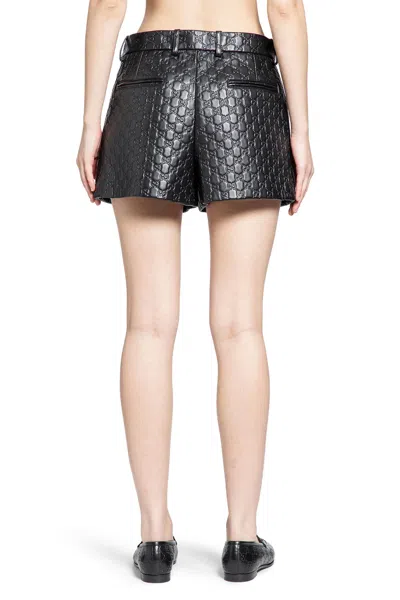 Gucci Leather Shorts With Gg Embossing In Multi