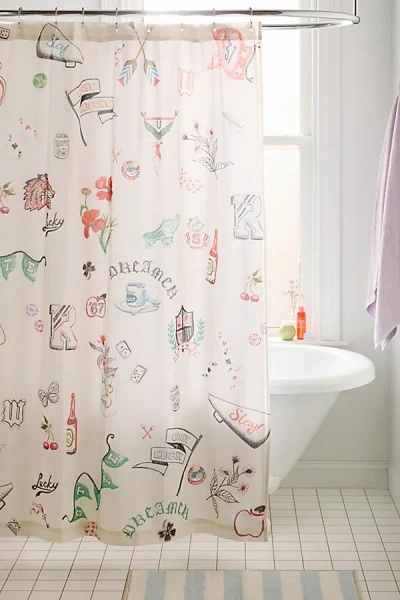 Urban Outfitters Collegiate Collage Patterned Shower Curtain At  In Multi