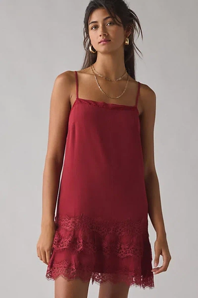 Kimchi Blue Up In The Air Tiered Lace Slip Mini Dress In Red, Women's At Urban Outfitters In Red