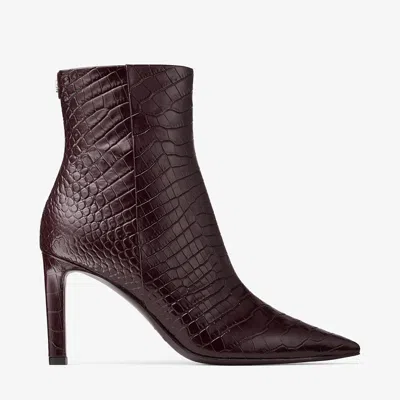 Jimmy Choo Croc-embossed Leather Ankle Boots With Pointed Toe In Brown