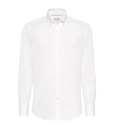 Brunello Cucinelli Men Basic Fit Twill Shirt With Button-down Collar In White