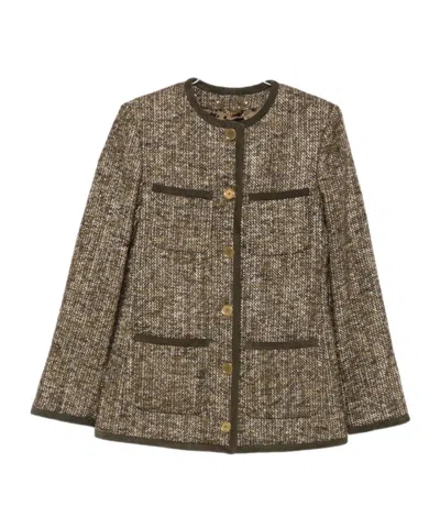 Golden Goose Coffee-colored Wool Tweed Jacket In Brown
