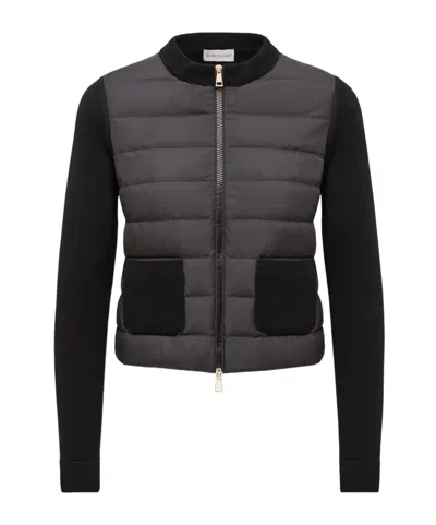 Moncler Wool And Quilted Shell Down Cardigan In Black