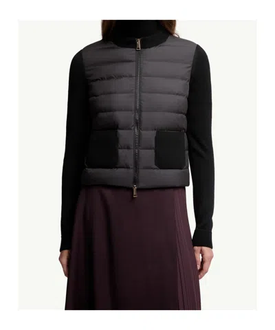 Moncler Wool And Quilted Shell Down Cardigan In Black