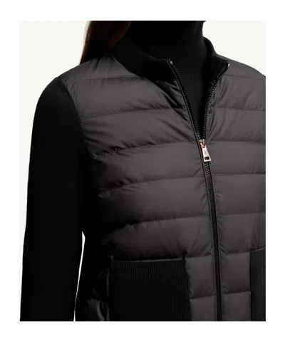 Moncler Wool And Quilted Shell Down Cardigan In Black