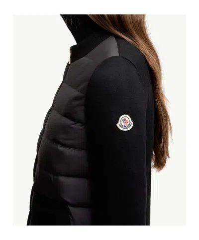Moncler Wool And Quilted Shell Down Cardigan In Black