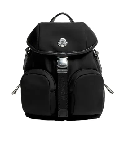 Moncler Versatile Polyester Backpack Adjustable Straps In Black