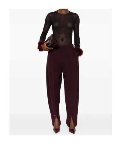 Mugler Mesh-panel Feather-cuff Top In Black