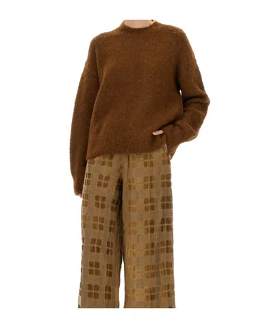 Uma Wang Fuzzy Texture Wool Blend Sweater With Crew Neckline In Brown