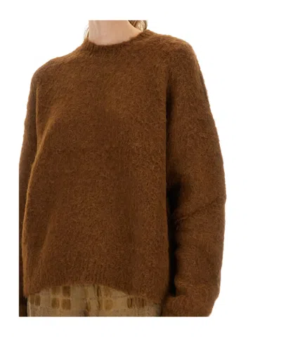 Uma Wang Fuzzy Texture Wool Blend Sweater With Crew Neckline In Brown