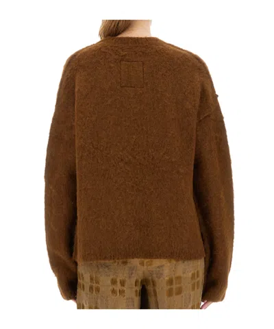 Uma Wang Fuzzy Texture Wool Blend Sweater With Crew Neckline In Brown