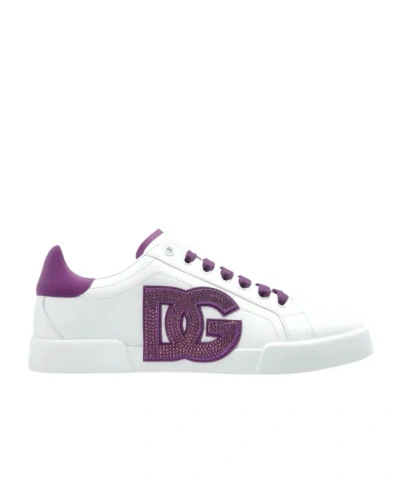 Dolce & Gabbana Crystal-embellished Leather Sneakers In White