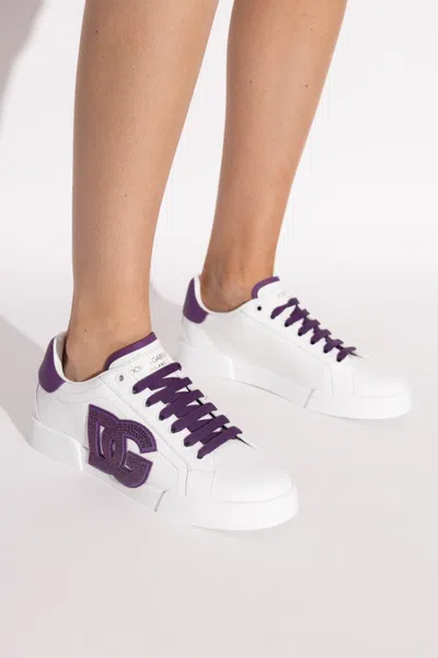 Dolce & Gabbana Crystal-embellished Leather Sneakers In White