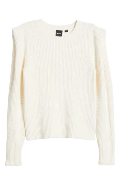 Hugo Boss Boss Frarimi Extended Shoulder Crewneck Sweater In White