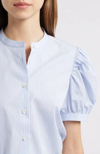 Frame The Gathered Stripe Short Sleeve Button-up Shirt In Blue