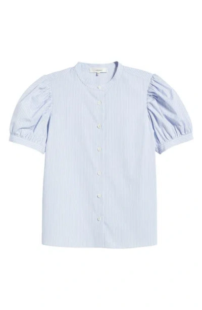 Frame The Gathered Stripe Short Sleeve Button-up Shirt In Blue