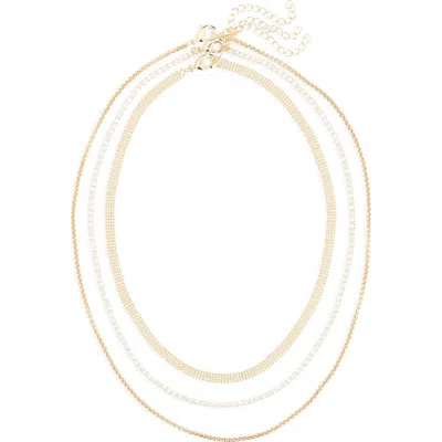 Nordstrom Rack Set Of 3 Mesh, Box Chain & Cubic Zirconia Tennis Necklaces In Gold