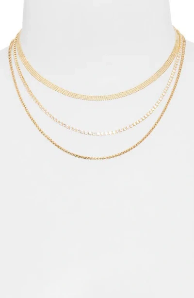 Nordstrom Rack Set Of 3 Mesh, Box Chain & Cubic Zirconia Tennis Necklaces In Gold